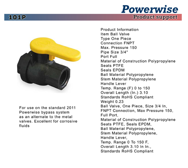Powerwise Polyproplene Ball Valve Model 101P
